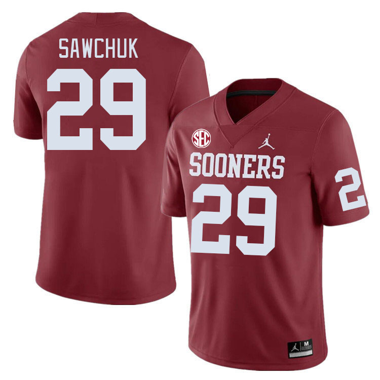 Men #29 Gabe Sawchuk Oklahoma Sooners 2024 SEC Conference College Football Jerseys-Crimson